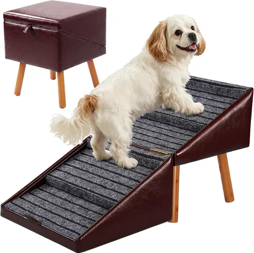 Vista 10 de Escaleras plegables para perros pequeños y otomana de piel sintética Verde oliva