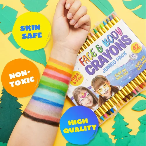 Vista 3 de 42 piezas de crayones de pintura para cara y cuerpo, kit de pintura facial XL seguro y no tóxico Paquete de fiesta definitivo que incluye 14