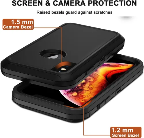 Vista 5 de Funda para iPhone X, iPhone Xs con funda de clip para cinturón, 2 protectores de pantalla, grado militar, a prueba de golpes, resistente, a prueba