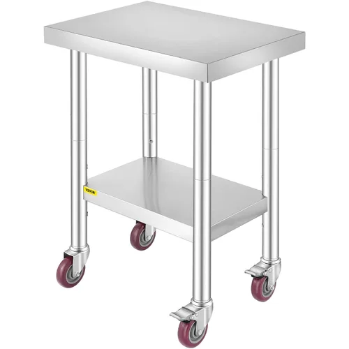 Vista 19 de Vevor Mesa de trabajo de acero inoxidable con ruedas de 24 x 12 x 32 pulgadas, mesa de preparación con 4 ruedas, mesa de trabajo resistente