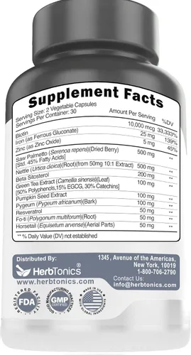 Vista 8 de Vitaminas para el crecimiento del cabello para mujeres y hombres Bloqueador DHT con palma enana americana y 10000 mcg de biotina, suplemento