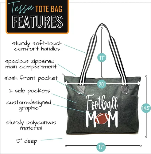Vista 2 de Brooke & Jess Designs Sports Mom - Bolsa grande con cremallera y bolsillos para mujer