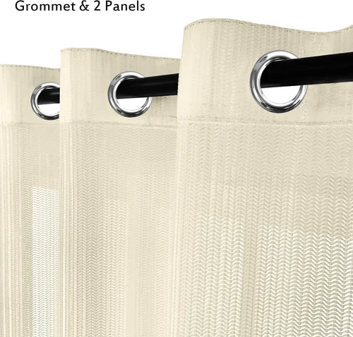 Vista 2 de Juego de 2 paneles de cortinas transparentes de jacquard de 84 pulgadas de largo, cortinas semitransparentes con ojales, cortinas de gasa suave