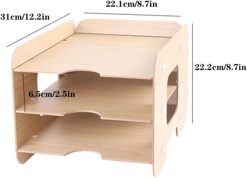 Vista 2 de File Rack File Rack A4 Paper Data Frame Wooden Desktop Organizer Multi-Layer Office Supplies Rack File Manager, 3 Layers File Organizer