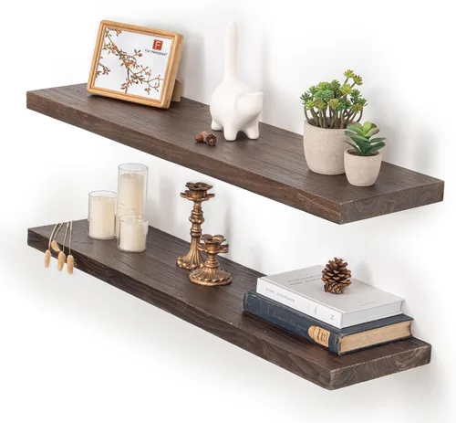 Vista 16 de Estantes flotantes para decoración de pared, estantes rústicos de madera recuperada de 24 x 8 pulgadas, estantes de montaje en pared resistentes
