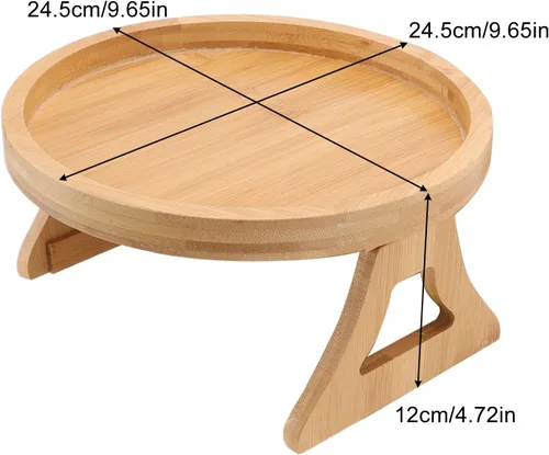 Vista 2 de Bandeja de aperitivos para sofá, textura de madera, bandeja para reposabrazos de sofá, mesa de brazo plegable con clip para aperitivos de café y té