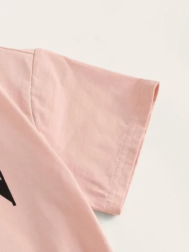 Vista 3 de Floerns Conjunto de 2 piezas de camiseta corta y leggings de manga corta con estampado de letras para niñas