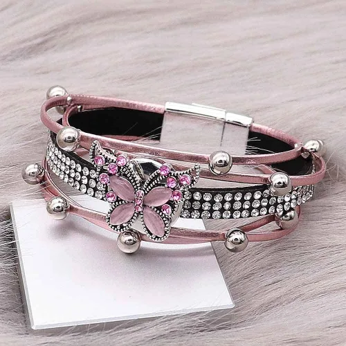 Vista 7 de Brazalete de pulsera con dije a presión, joyería de poliuretano trenzada, botón a presión, Cuero