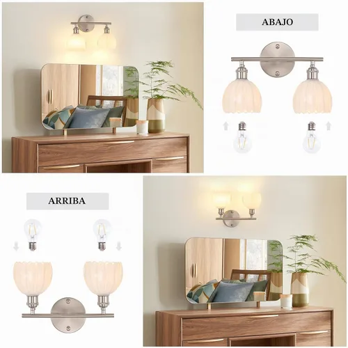 Vista 6 de Shenmoyl Lámparas de baño, lámpara de pared de 2 luces para tocador sobre espejo con pantalla de vidrio tulipán blanco para dormitorio, sala