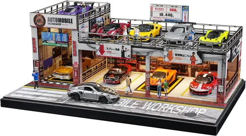Vista 9 de Display Case for Hot Wheels 1:64 Toy Car Garage Lighted,Auto Repair Scene 82055