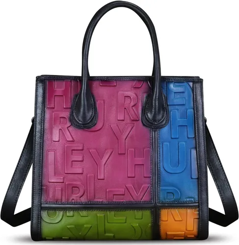Vista 3 de Bolso de cuero genuino para mujer, bolso de cuero en relieve, bolso de mano con asa superior, bolso cruzado de trabajo