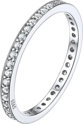 Vista 9 de ChicSilver Anillo personalizable de 0.08 pulgadas de plata de ley 925 con circonita cúbica, apilable, para compromiso o boda, para mujer, talla Oro