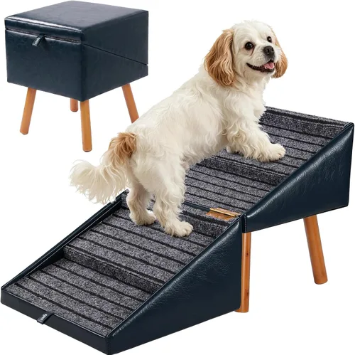 Vista 9 de Escaleras plegables para perros pequeños y otomana de piel sintética Verde oliva