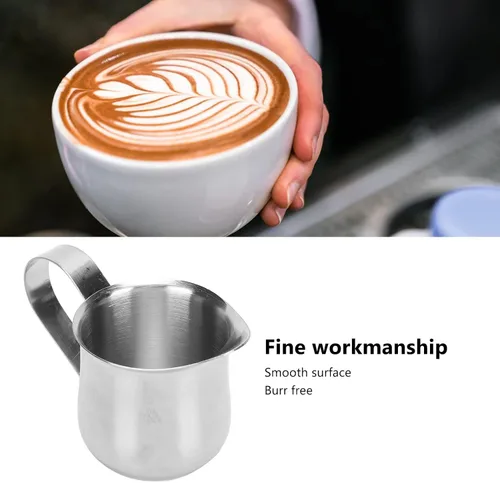Vista 5 de Jarra de espuma de leche, taza ergonómica para espumar leche de acero inoxidable 304, jarra de vapor de leche para café, accesorios para máquina