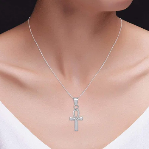 Vista 7 de Wishrocks Collar con colgante de oro de 14 quilates sobre plata de ley Ankh para mujer