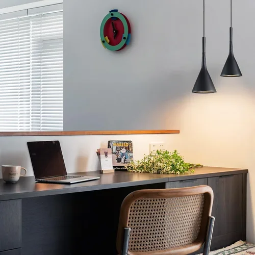 Vista 7 de KCO Lighting Farmhouse - Lámpara colgante de cono negro de 1 luz, pequeña lámpara colgante industrial para isla de cocina, luminaria colgante