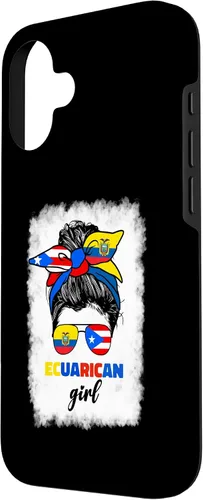 Vista 2 de Funda para iPhone 16, mitad ecuatoriana y puertorriqueña Rico Ecuador Flag Girl Mix