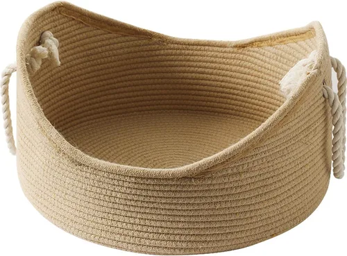 Vista 8 de Cama de algodón tejida para gatos con cuerda de algodón para perros pequeños y gatos, cesta de nido para dormir, hecha a mano, cuna natural