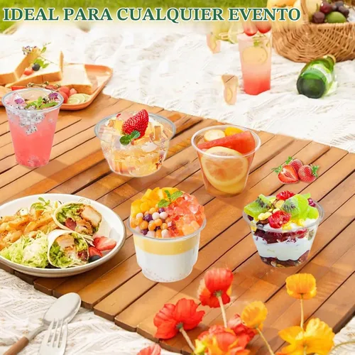 Vista 6 de Juego de 50 vasos de plástico transparente de 7 onzas con tapas de cúpula (sin agujero), tazas de postre Clear Plastic Dessert Cups, Ice Cream