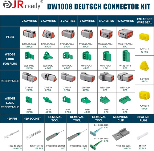 Vista 7 de Kit de conectores Deutsch JRready DW1008, conector de 2 pines gris, conector impermeable DT de 3, 4, 6, 8, 12 pines, contactos estampados