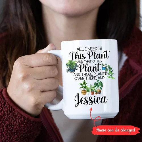 Vista 2 de Regalos personalizados para jardineros, taza de jardín con la frase "All I Need Is This Plant", taza de café para jardineros, taza para amantes