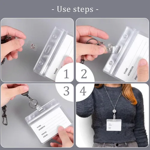 Vista 4 de Paquete de 3 cordones para insignias de identificación con 6 soportes retráctiles de acero inoxidable para profesores, cruceros, para niñas y Negro