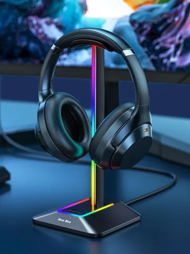 Vista 7 de New bee RGB Headphone Stand Desk Gaming Headset Holder with 7 Light Modes and Non-Slip Rubber Base Suitable for All Earphone Accessories(Black)