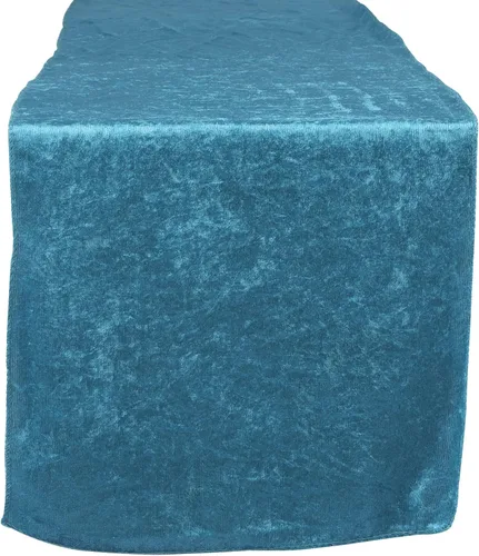 Vista 6 de Camino de mesa rectangular de terciopelo de 13 pulgadas de ancho x 108 pulgadas de largo, color verde azulado oscuro para decoración de mesa