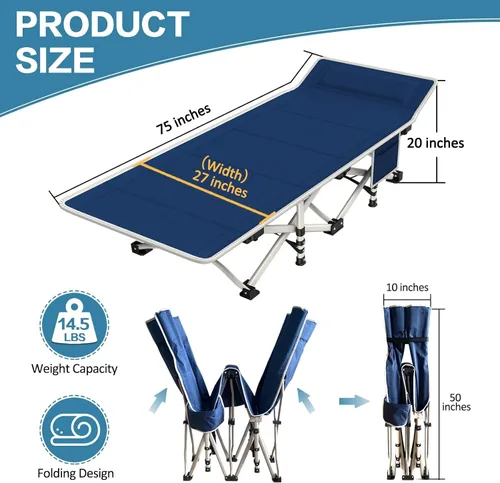 Vista 2 de Paquete de 2 catres de camping con colchón, cama de catre cómoda, catre plegable, catres resistentes para dormir con bolsa de transporte