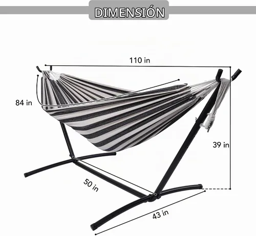Vista 4 de Prime Garden - Hamaca con soporte para exterior, soporte de acero resistente y ahorro de espacio con capacidad de 450 lb, hamaca doble con bolsa