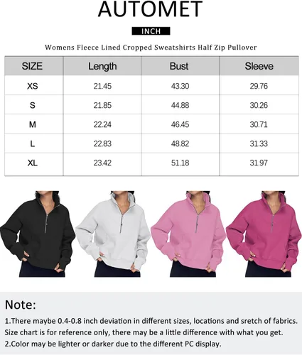 Vista 6 de AUTOMET Womens Sweatshirts Half Zip Cropped Pullover Fleece Quarter Zipper Hoodies Fall outfits Clothes Thumb Hole