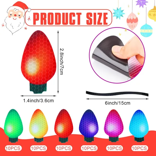 Vista 2 de Outus 40 Piezas Imanes de Coche de Navidad Decoración a Granel Luces Calcomanías de Coche Refrigerador Navidad Luces Reflectantes Imanes de Bombilla
