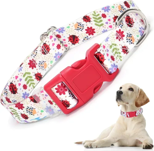Vista 16 de Lindo collar de perro con patrones de flores verdes para perros machos y hembras, collares ajustables y cómodos para perros XS, pequeños, medianos