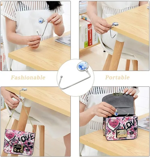 Vista 5 de AUHOKY - 6 ganchos portátiles para colgar bolsos y bolsos, para mesa, soporte largo de moda para bolsas debajo del mostrador para mujeres y niñas