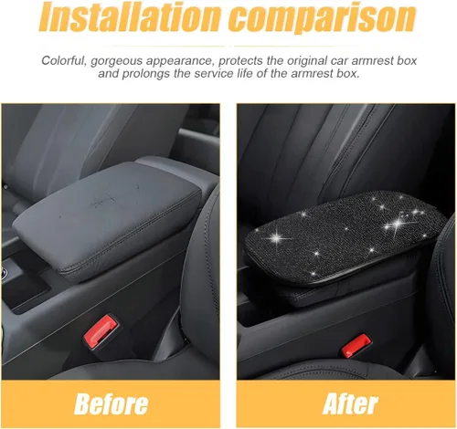 Vista 5 de Funda brillante para consola central de auto, almohadilla de reposabrazos de diamante de moda, cojín protector de brazo de cristal suave, accesorios