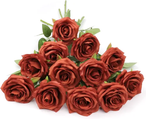 Vista 18 de LVEFIT 12 rosas artificiales de seda con tallo largo para bodas, despedidas de soltera, fiestas, decoración del hogar Blush
