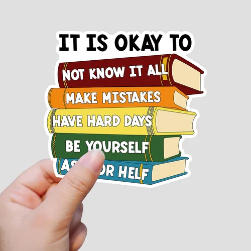 Vista 2 de Calcomanías inspiradoras con texto en inglés "It's Okay to Not Know It All Make Mistakes", calcomanías motivacionales para decorar vaso, botella