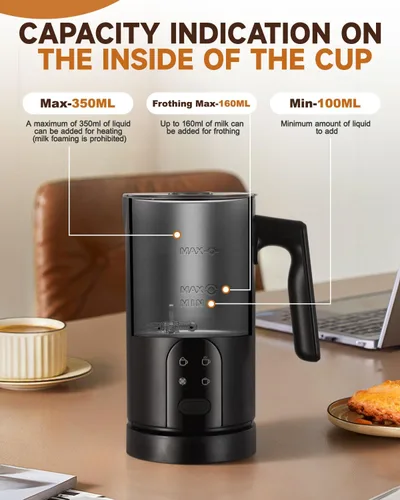 Vista 2 de Espumador de leche eléctrico, espumador de leche automático 4 en 1 y vaporizador de 11.8 onzas, máquina de espuma fría y caliente, calentador