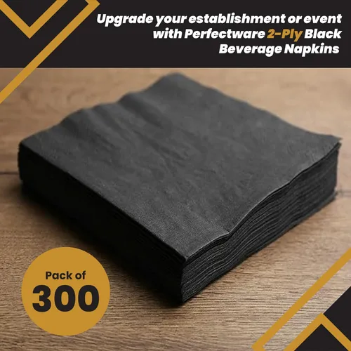 Vista 2 de Perfectware - Servilletas negras para bebidas de 2 capas - Paquete de 300 servilletas de cóctel, 10 x 10 pulgadas