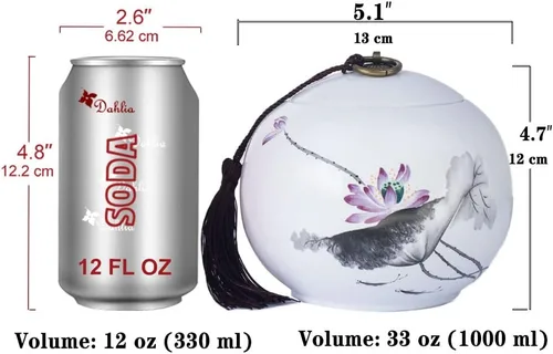 Vista 3 de Dahlia Bote de té de porcelana blanca para té suelto, carrito hermético de té Jingdezhen, Lotus de pureza 1000 ML