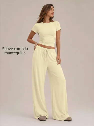 Vista 2 de Trendy Queen Conjunto de descanso de verano de 2 piezas a juego con Amarillo cremoso