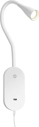 Vista 9 de deeloop Luz de lectura LED de montaje en pared para cama, lámpara de lectura con salida USB, 5 niveles de brillo, luces de libro de control táctil