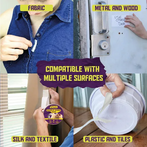 Vista 7 de ATack Cinta de doble cara blanca, 2 pulgadas x 10 yardas, cinta de tela de pared autoadhesiva de doble cara resistente para plantillas de madera