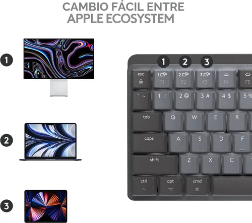 Vista 8 de Logitech MX Mechanical Mini para Mac - Teclado inalámbrico iluminado, interruptores de rendimiento de perfil bajo, teclas táctiles silenciosas, Gris