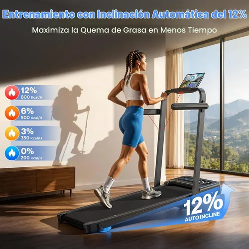 Vista 2 de Cardirun Almohadilla para caminar con inclinación automática y barra