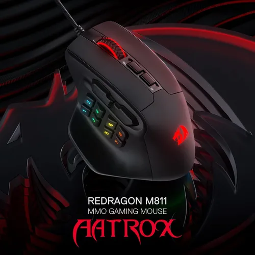 Vista 2 de Redragon M811 Aatrox - Ratón para juegos MMO, 15 botones programables con cable RGB con agarre natural ergonómico, 10 teclas macro laterales