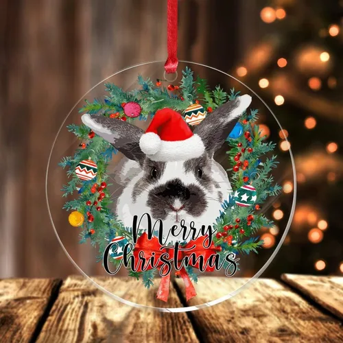 Vista 10 de Adorno acrílico circular de 3 pulgadas para decoración de árbol de Navidad, corona de feliz Navidad, conejo de animal, colgante de acrílico