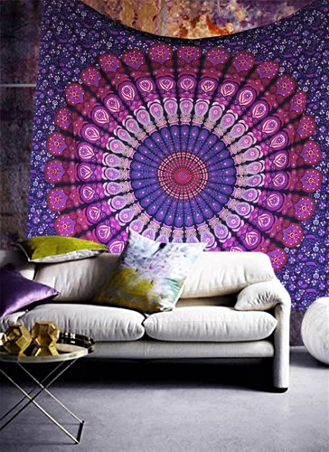 Vista 15 de raajsee - Tapiz azul y naranja con mandala - Mejor colgante de pared con mandala - Tapiz para la cama para dormitorio estético - Tamaño póster