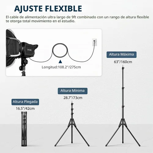 Vista 5 de Kit de iluminación Softbox, 12"/30cm 2700-6500K LED luz de video