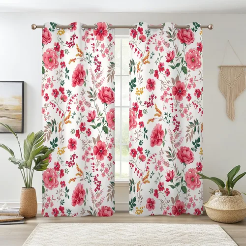 Vista 14 de Renaiss Pink Cherry Patels - Cortinas opacas con aislamiento térmico de flores de cerezo japonés, cortinas de ventana de dormitorio con estampado